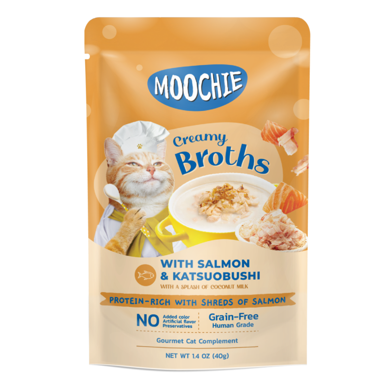 Moochie Creamy Broth With Salmon & Katsuobushi Kitten Pouch Wet Food, 40g